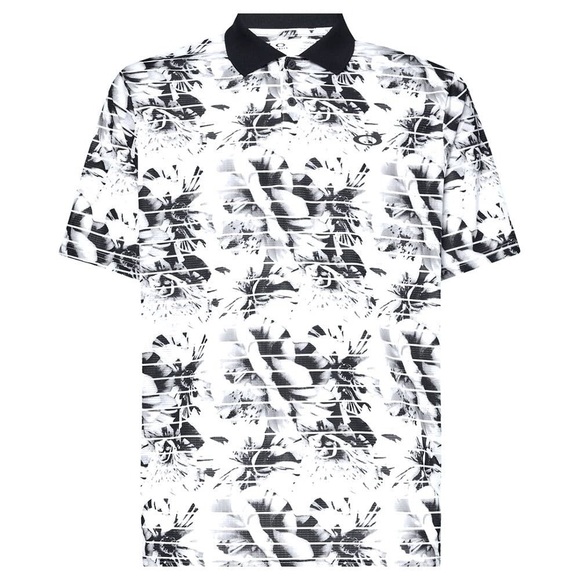 Oakley Polo Shirt Mens L Black White Hawaiian Golf Performance Hydrolix Azalea - Picture 1 of 4